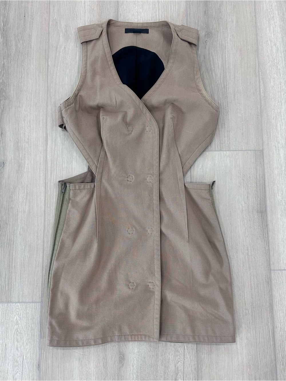 ALEXANDER WANG sleeveless cut out snap front mini dress khaki size 6